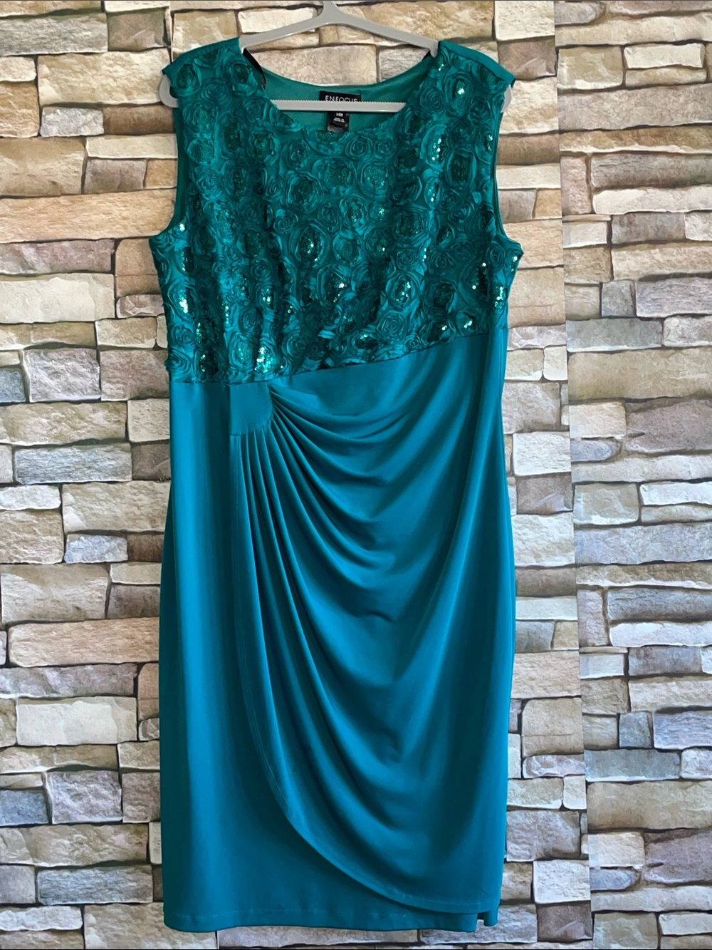 R&M Richards Teal Embellished Sleeveless Midi Dress